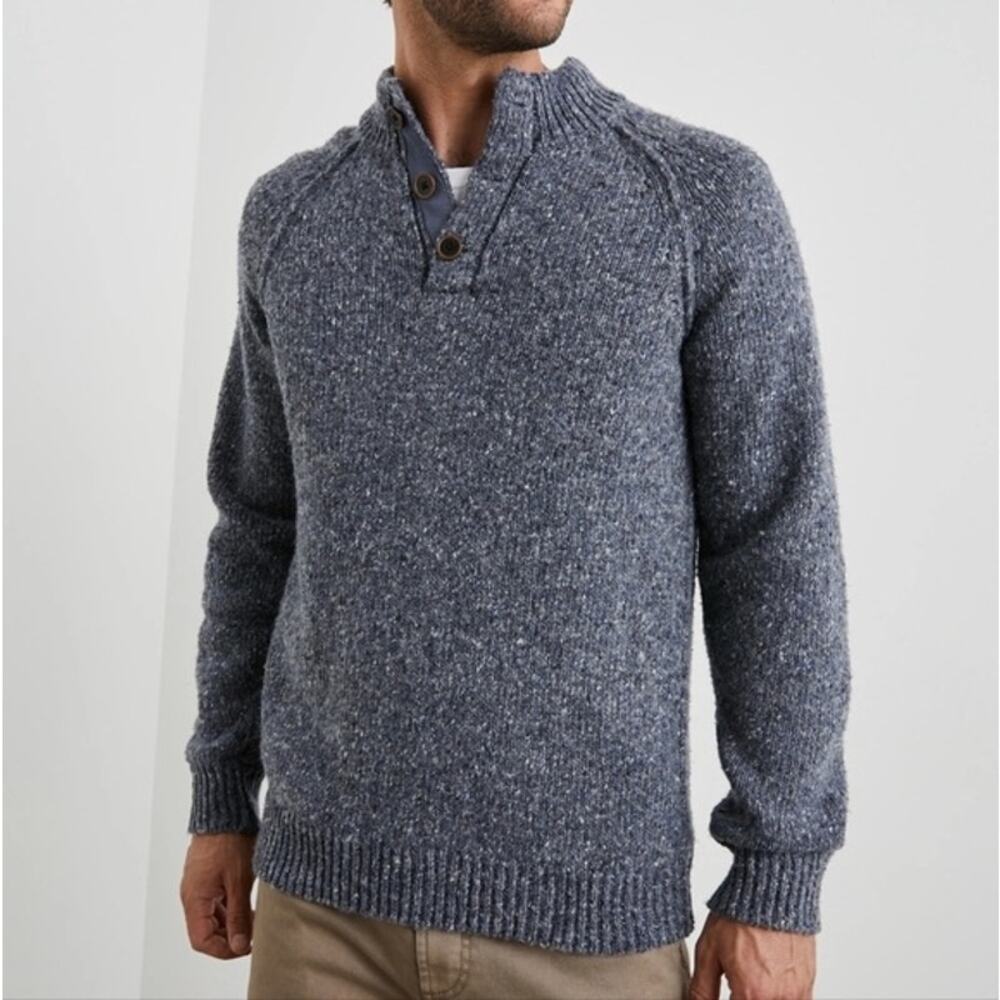 RAILS Men’s Harding Melange Wool Blend Sweater in Blue Nep‎ Sz L Henley